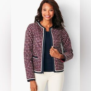 Talbots Reversible Quilted Jacket Red White Blue Geometric Nautical Preppy